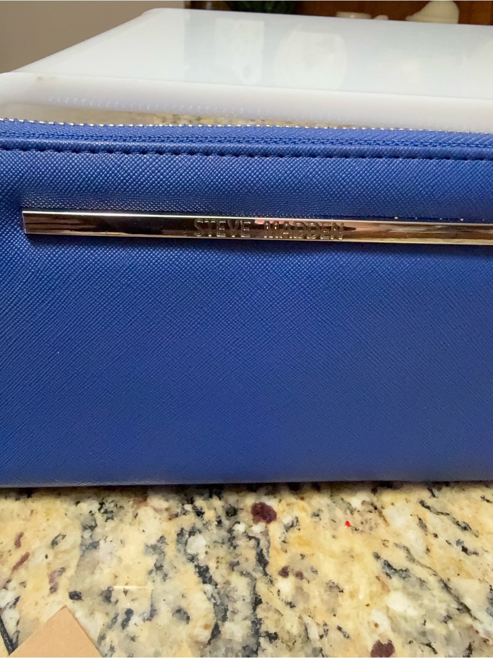 Steve Madden Electric Blue Cosmetic Case with Gold Accent Zipper Wallet